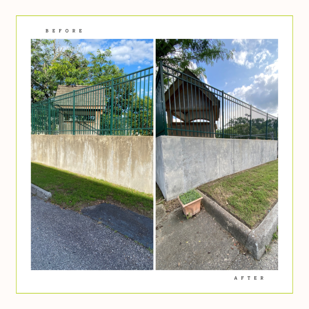 Concrete wall cleaning at Montessori school in Hampton Roads VA